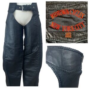 Vintage 90s Leather (XXS) Chaps Adjustible Braided MIDTOWN CYCLES NYC Moto Biker
